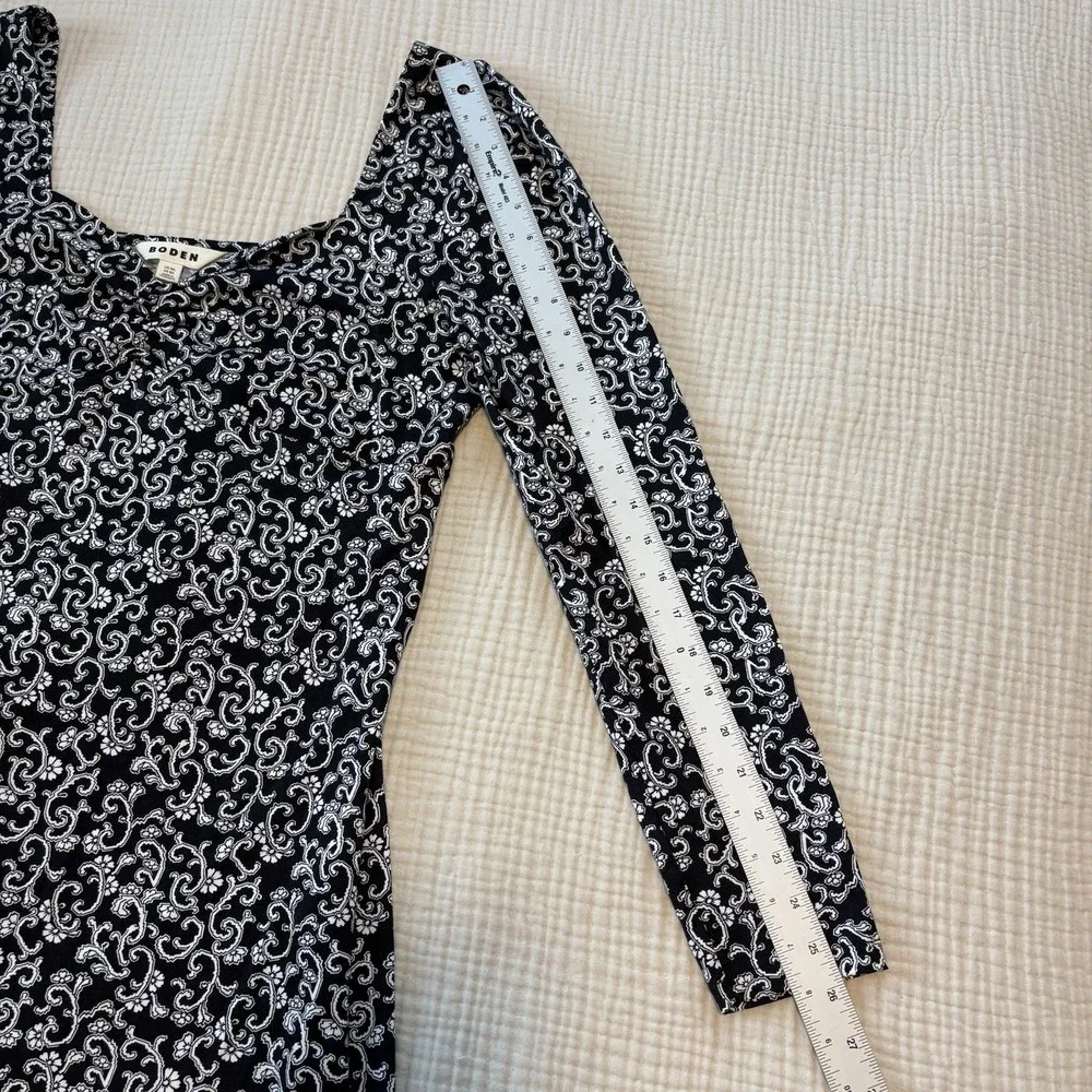 Boden Sweetheart Jersey Dress Sz 12 Long‎ Black Tencel Floral Long Sleeve Preppy